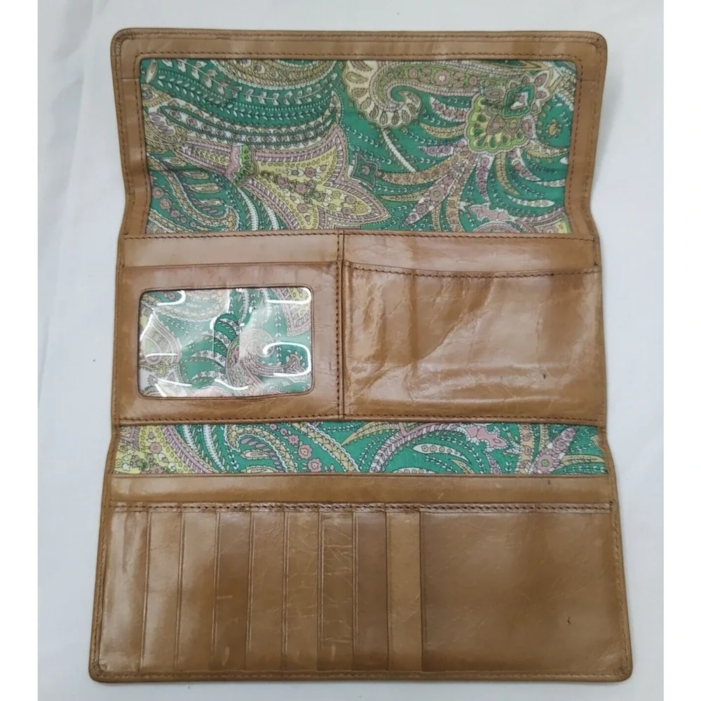 HOBO International Brown Tan Leather Credit Card ID Window Trifold Wallet